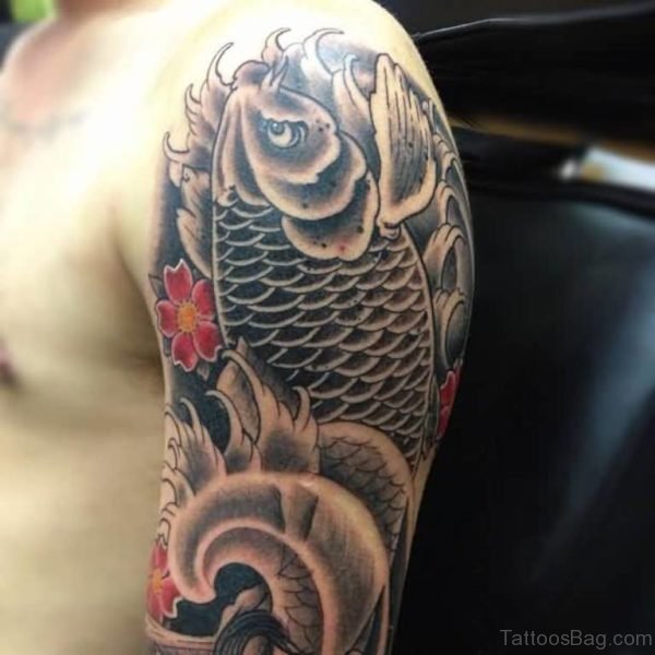 Black Fish Tattoo On Half Sleeve 