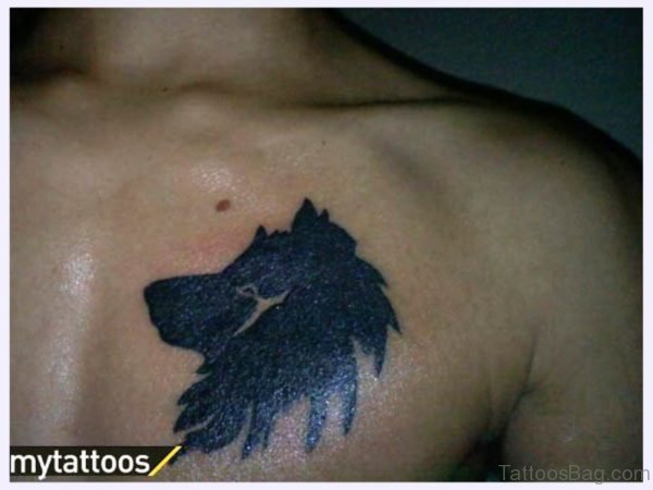 Black Ink Alpha Wolf Tattoo On Chest