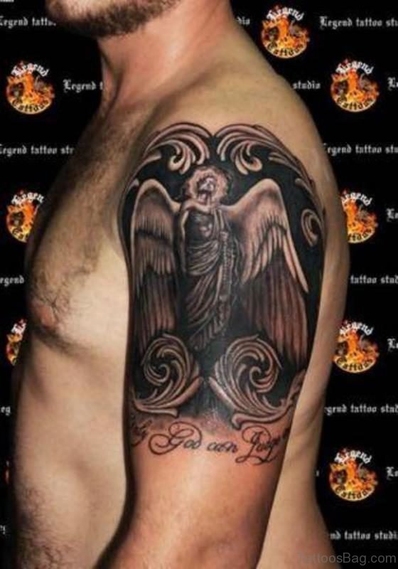 Black Ink Angel Tattoo Design