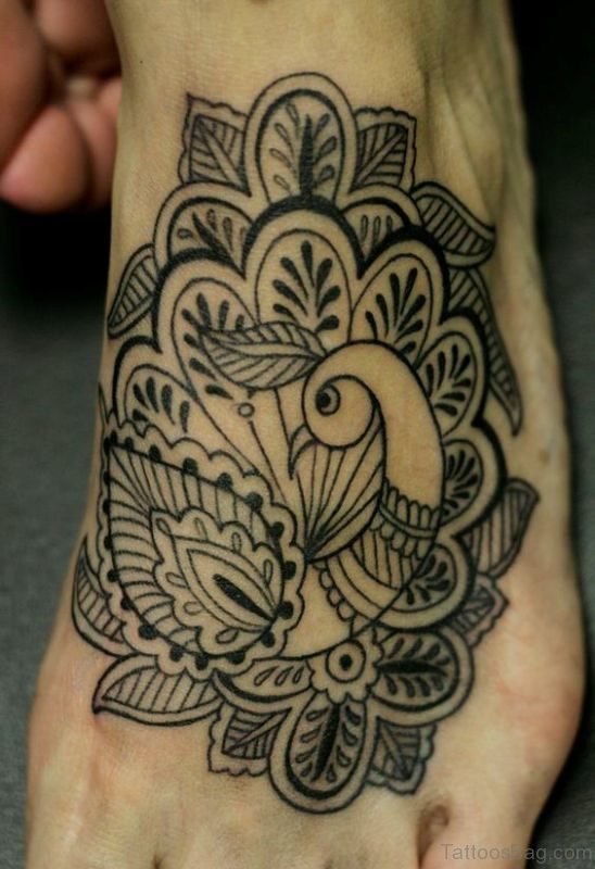 Black Ink Designer Peacock Tattoo