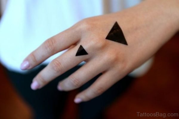 Black Ink Geometric Triangle Tattoos On Left Hand