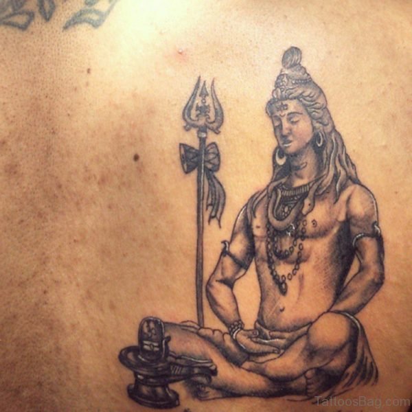 Black Ink Lord Shiva With Trishul Tattoo Design