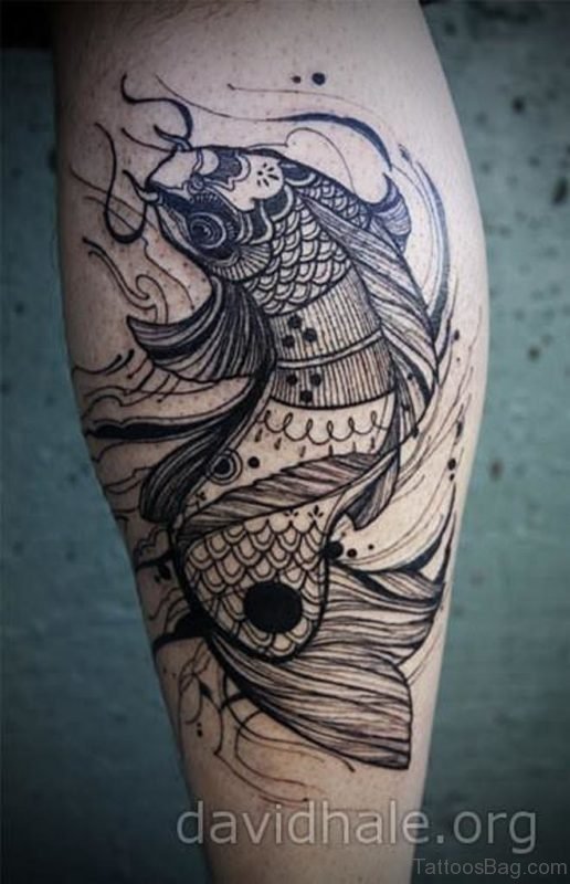 Black Koi Fish Tattoo On Arm 
