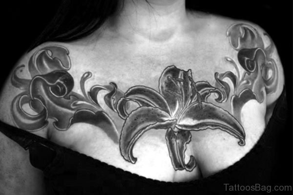 Black Lily Tattoo On Chest