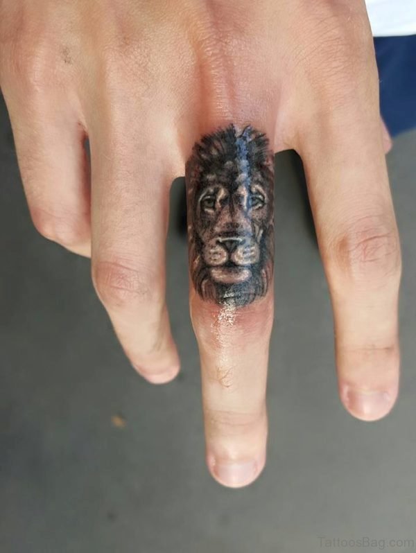 Black Lion Finger Tattoo