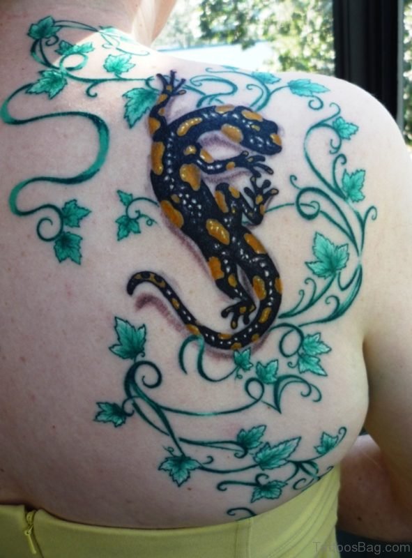 Black Lizard Tattoo On Back 