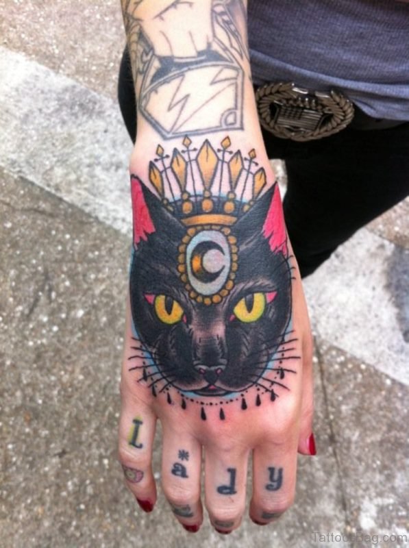 Black Mandala Cat Tattoo