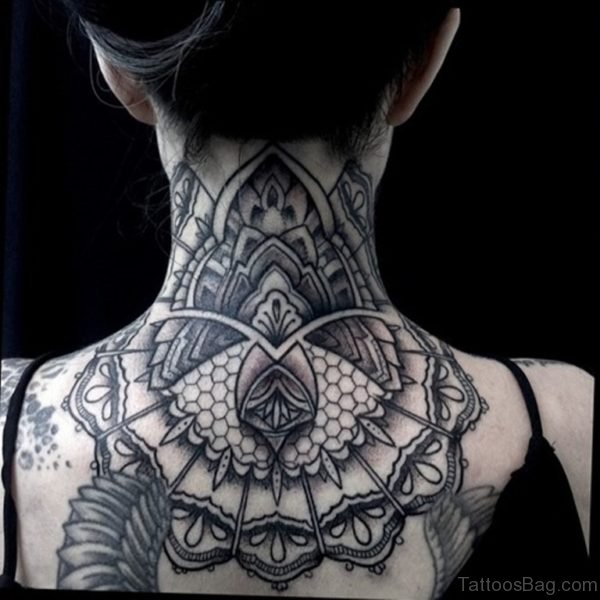 Black Mandala Tattoo On Nape 
