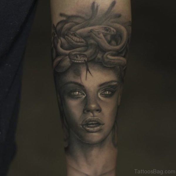 Black Medusa Tattoo On Wrist 