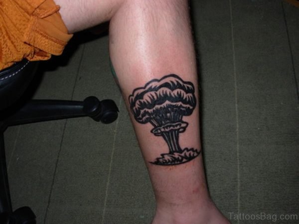 Black Mushroom Tattoo On Leg 