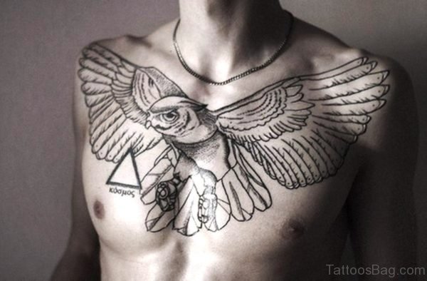 Black Outline Eagle Tattoo On Chest