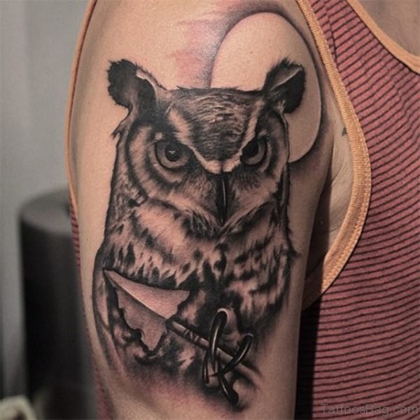 Black Owl Shoulder Tattoo