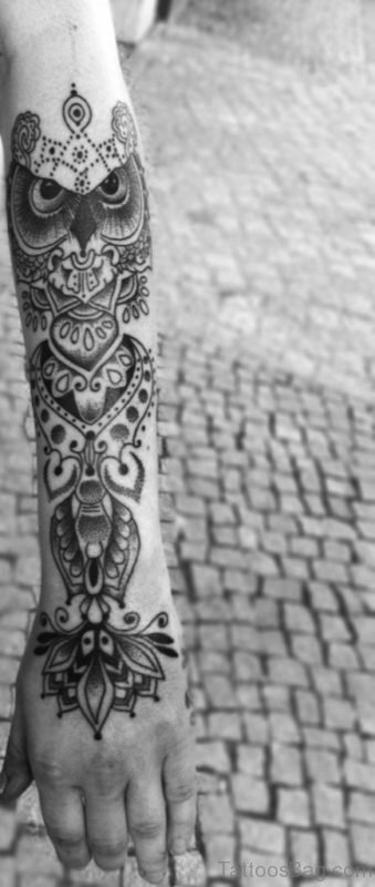 Black Owl Tattoo On Arm 