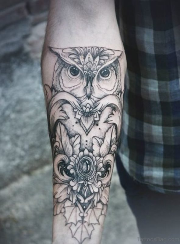 Black Owl Tattoo On Wrist 