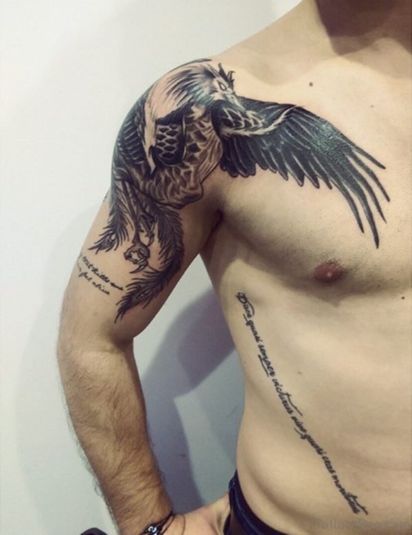 Black Phoenix Tattoo On chest 
