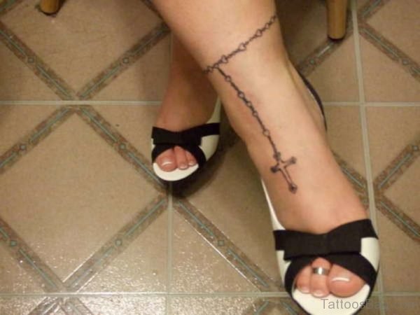 Black Rosary Ankle Tattoo