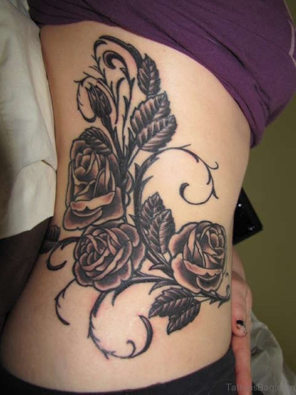 Black Rose Tattoo On Rib 