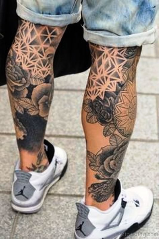 Black Roses Tattoo On Calf