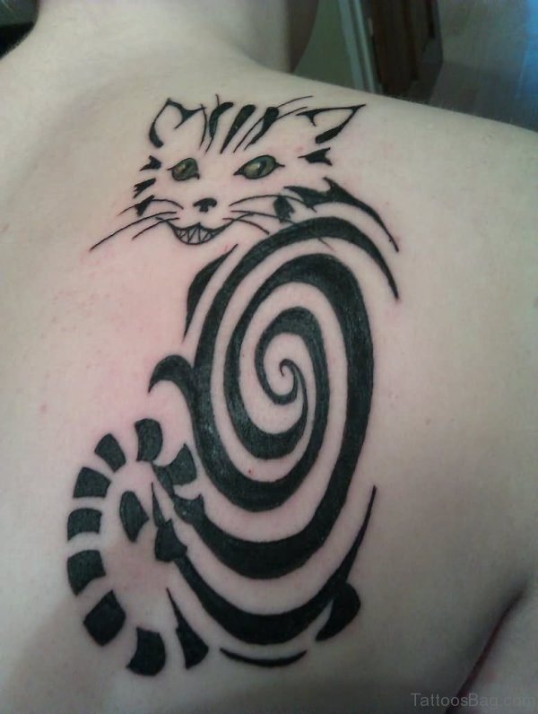 Black Spiral Cheshire Cat Tattoo