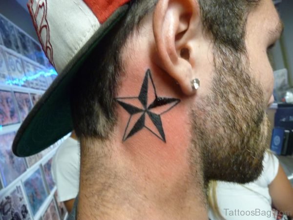Black Star Tattoo On Neck 