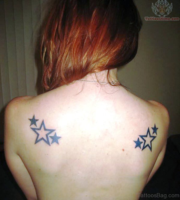 Black Stars Tattoo On Back Shoulder