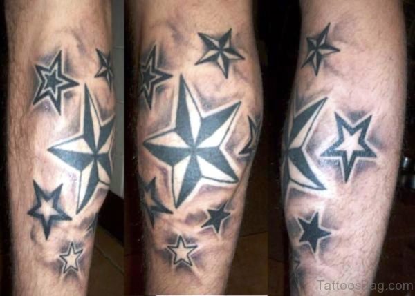 Black Stars Tattoo On Calf