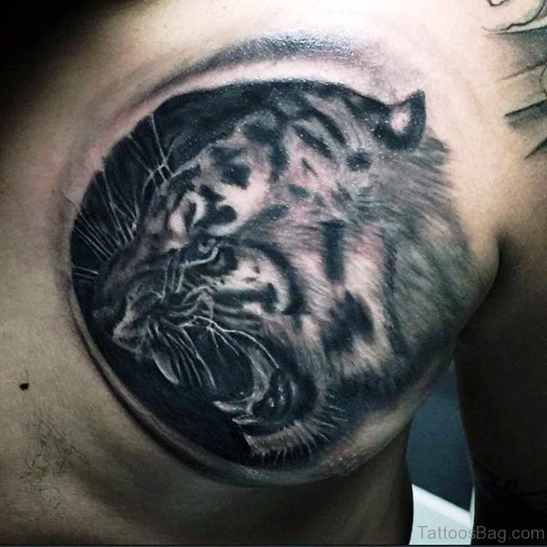 Black Tiger Tattoo On Chest