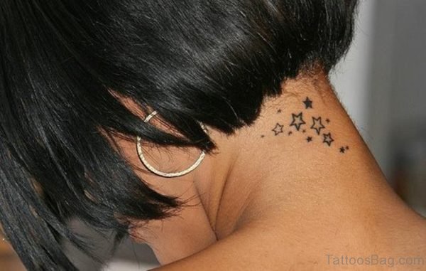 Black Tiny Stars Tattoo On Girl Nape 