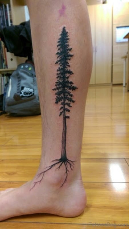 Black Tree Tattoo On Leg