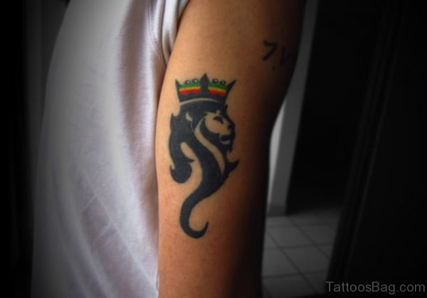 Black Tribal Lion Tattoo On Arm