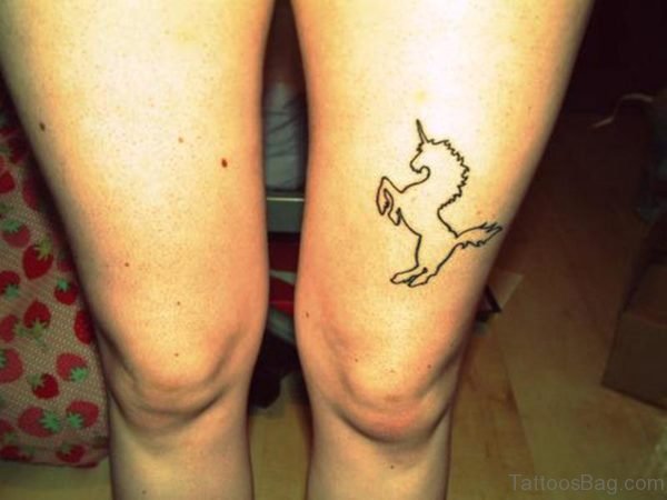 Black Unicorn Outline Tattoo On Thigh