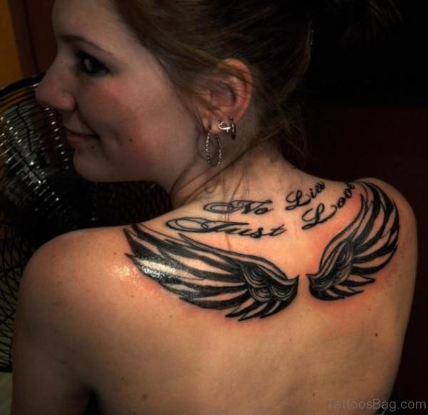 Black Wings Tattoo On Upper Back