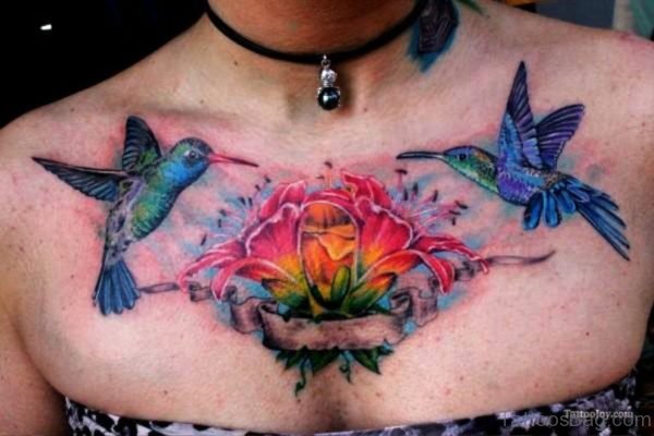 Blue Birds With Flower On Chest 