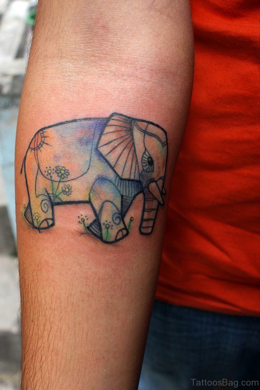 Blue Elephant Tattoo On Forearm