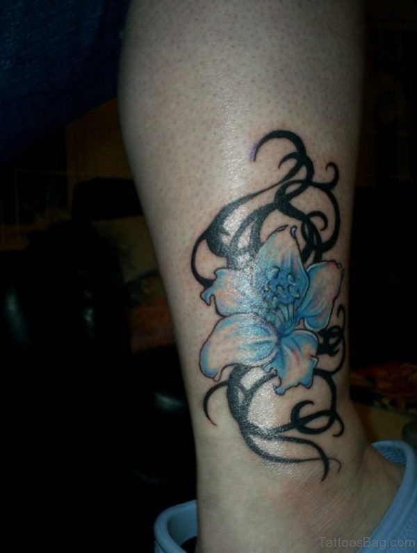 Blue Flower Ankle Tattoo