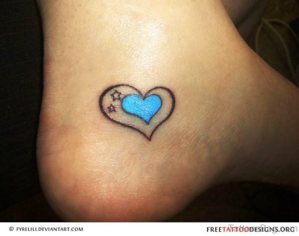 Blue Heart Star Tattoo On Ankle