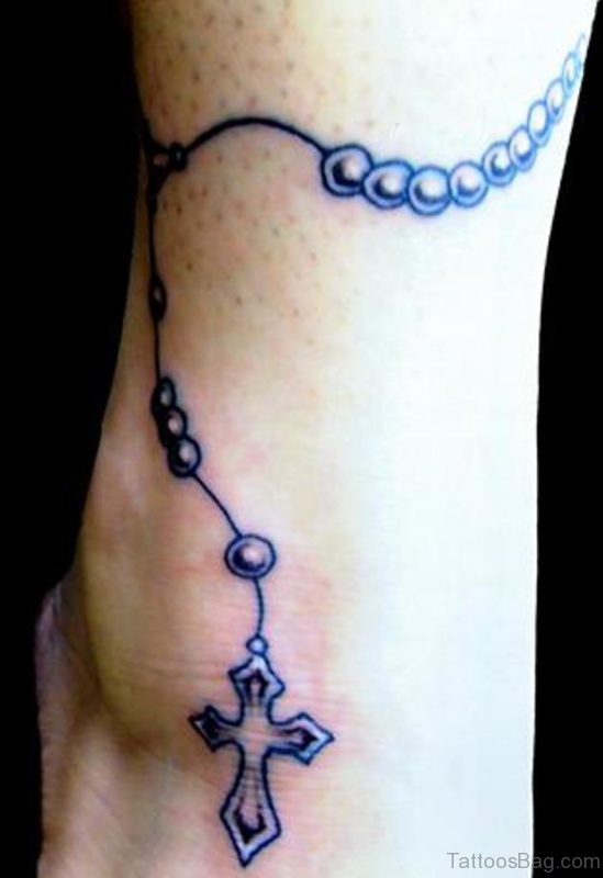 Blue Rosary Ankle Tattoo Design