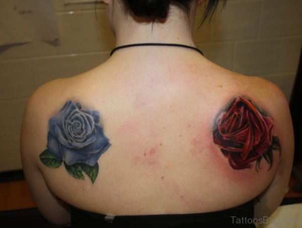 Blue Rose Shoulder Blade Tattoo