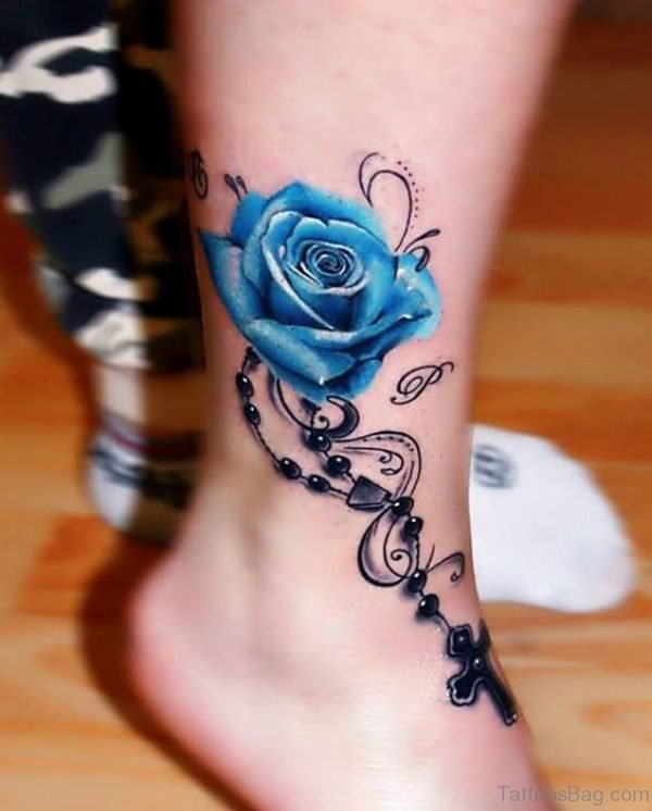 Blue Rose Tattoo On Ankle