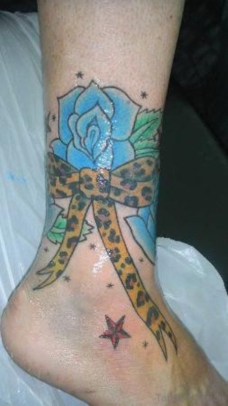 Blue Rose With Ankle Tattoo
