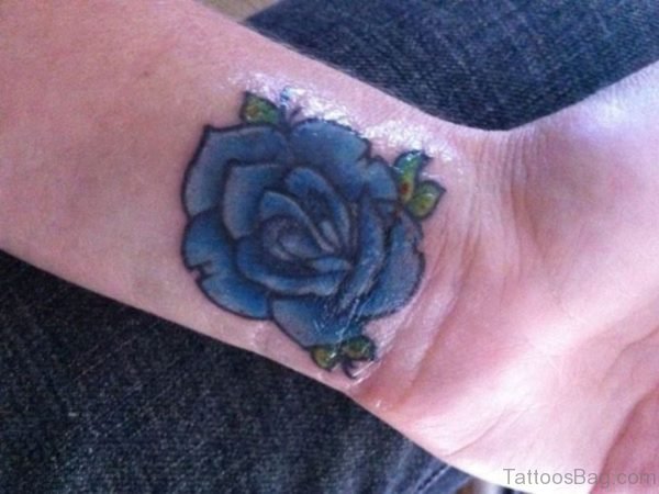 Blue Rose Wrist Tattoo