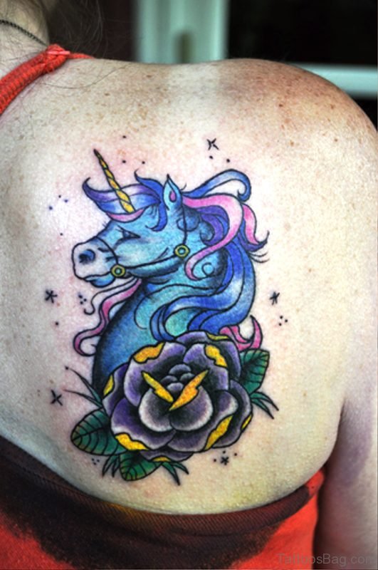 Blue Unicorn With Purple Flower