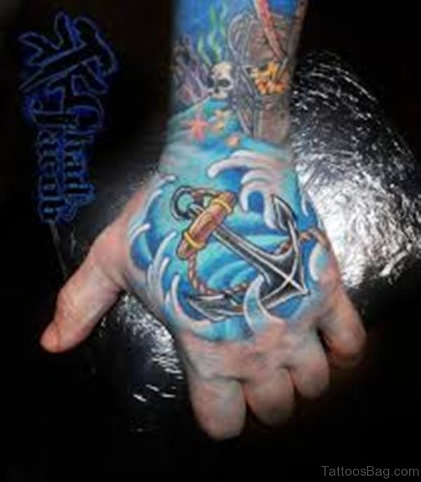 Blue Water Anchor Tattoo