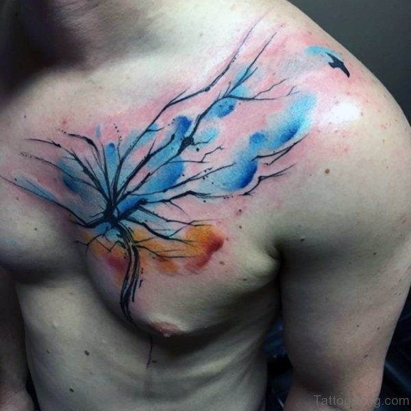 Blue Watercolor Tree Tattoo