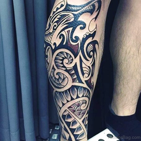 Brilliant Design Calf Tattoo For Men