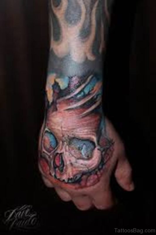 Brilliant Skull Tattoo On Hand