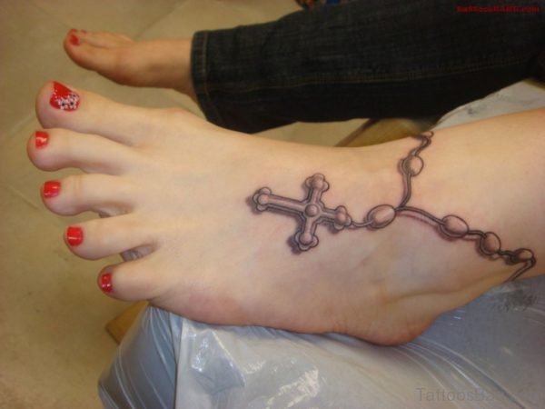 Brown Colored Rosary Tattoos On Ankle