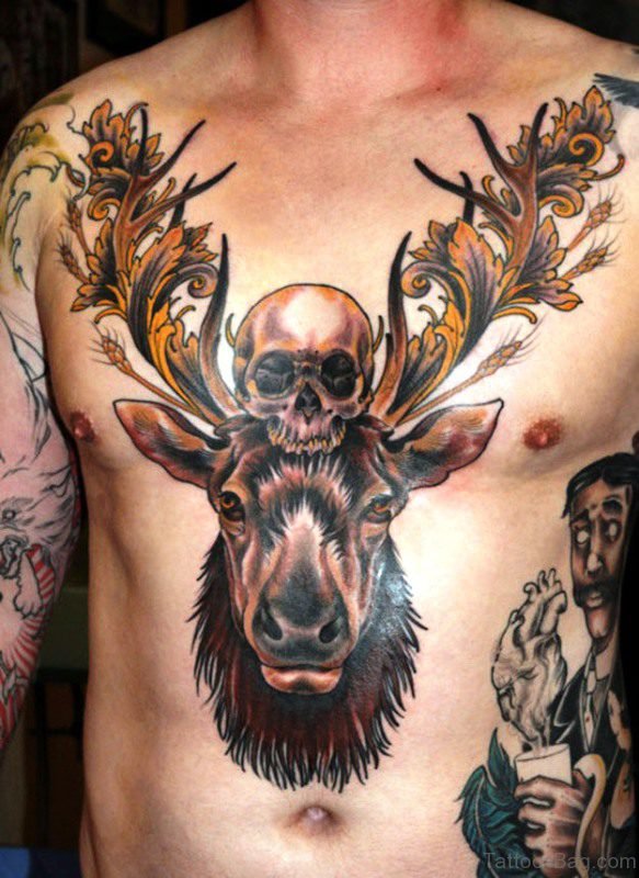 Buck With Skull Tattoo On Chest
