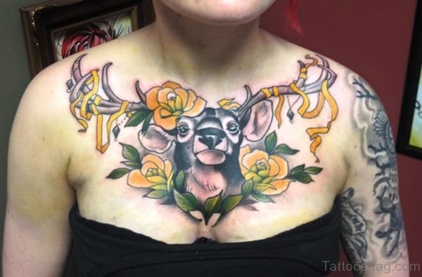 Buck With Yellow Flowers Tattoo