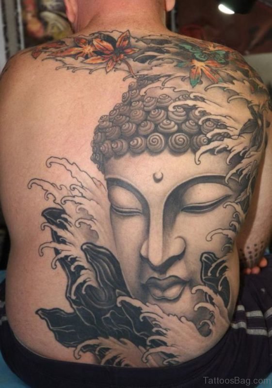 Buddha Face Tattoo Design On Back Body 